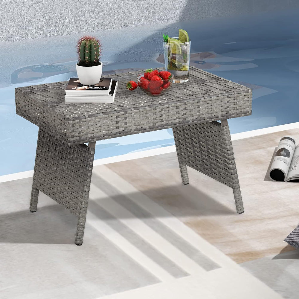 Tangkula Outdoor Folding Rattan Side Table