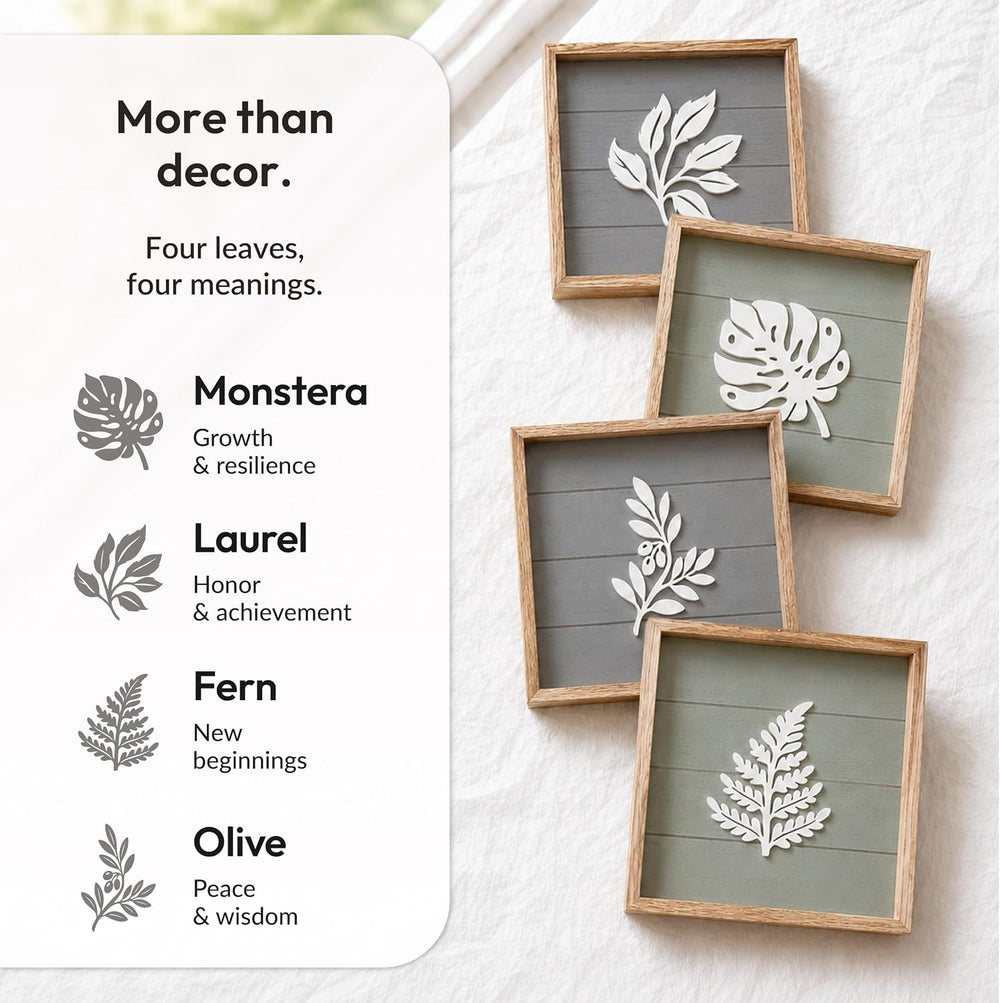 Tide and Tales 3D Botanical Leaf Wall Art, Set of 4, Bedroom Wall Art