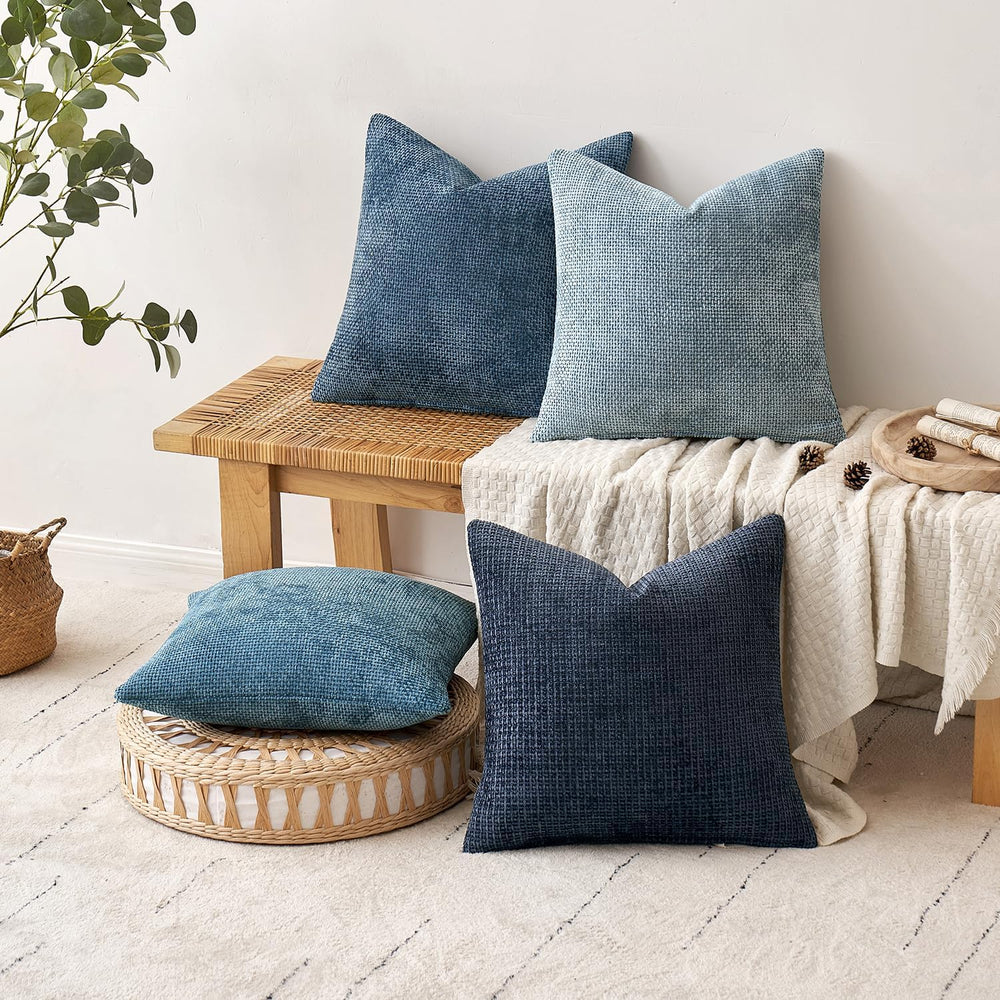 MIULEE Decorative Chenille Euro Pillow Covers Blue Series 22x22 Pack of 4