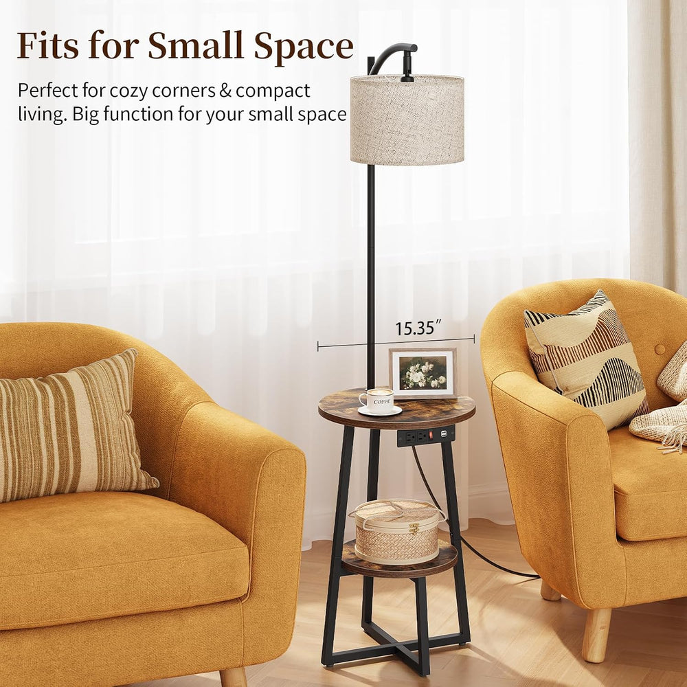 Yoobure Floor Lamp with Table - Round Night Stand with Charging Station