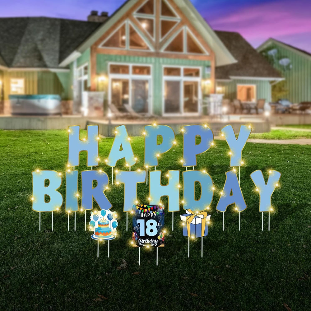 Jetec 22 Pcs Happy Birthday Yard Sign with Stakes, 16", Gradient Blue