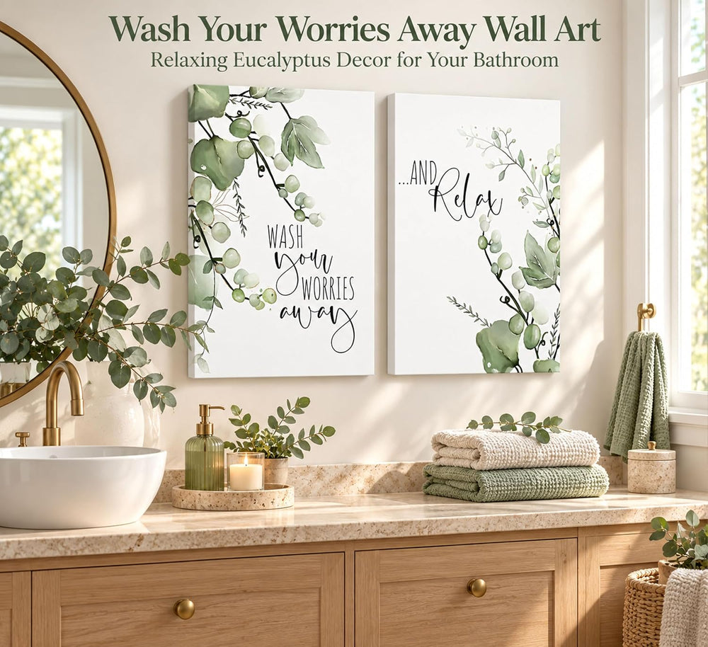 UHVBBCO 2 Pcs Eucalyptus Botanical Canvas Wall Art 12x16in