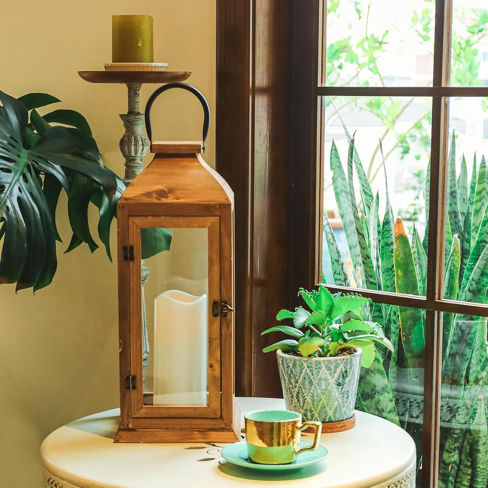 Bdor 22.5 Inch Outdoor Wooden Candle Lantern for Porch with LED Candle