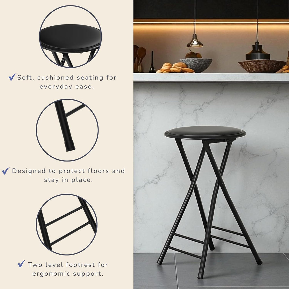 Folding Stool - Portable Backless 24-Inch Stool with 225lb Capacity, Single