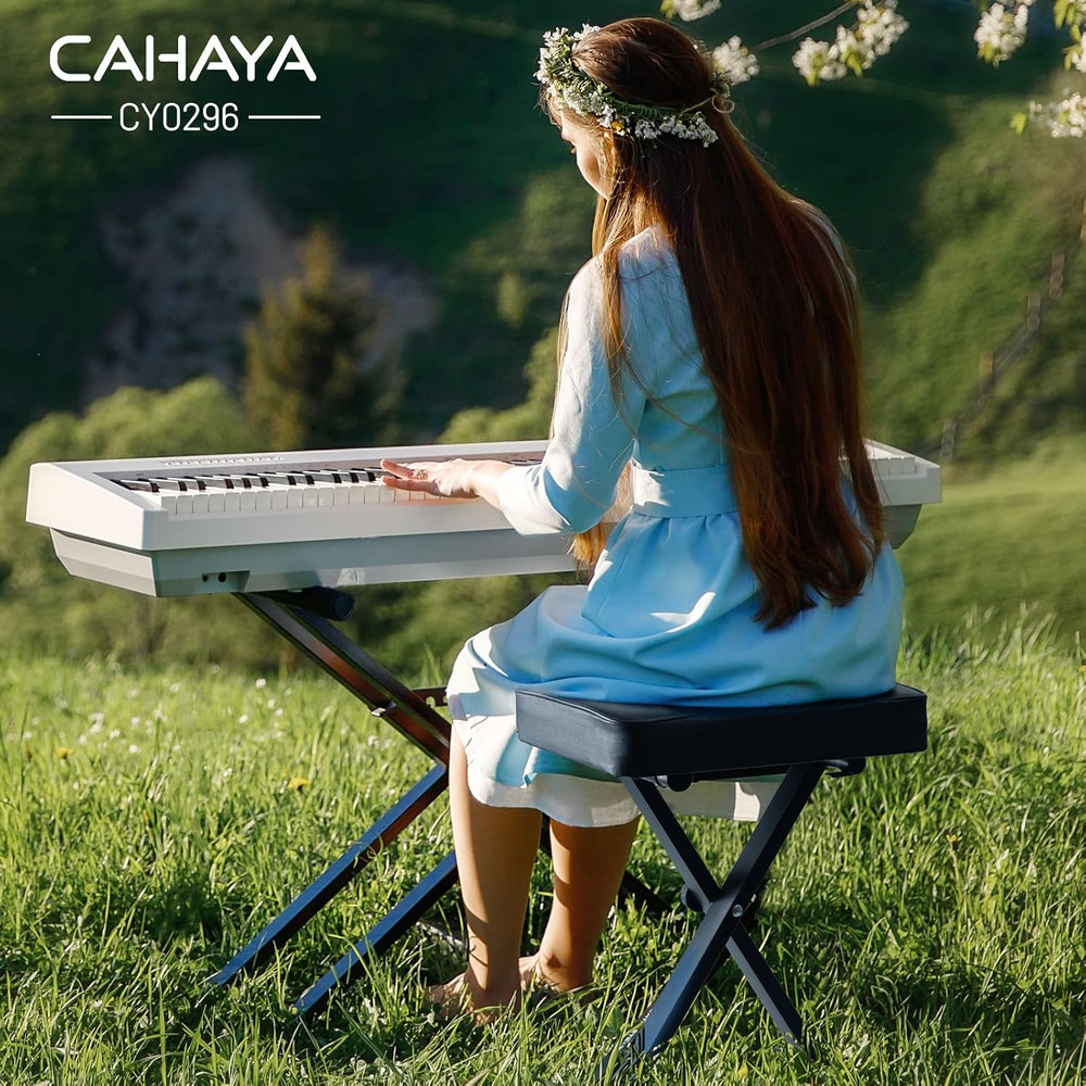 CAHAYA Keyboard Bench Thick Padded Piano Stool Adjustable Height Chair