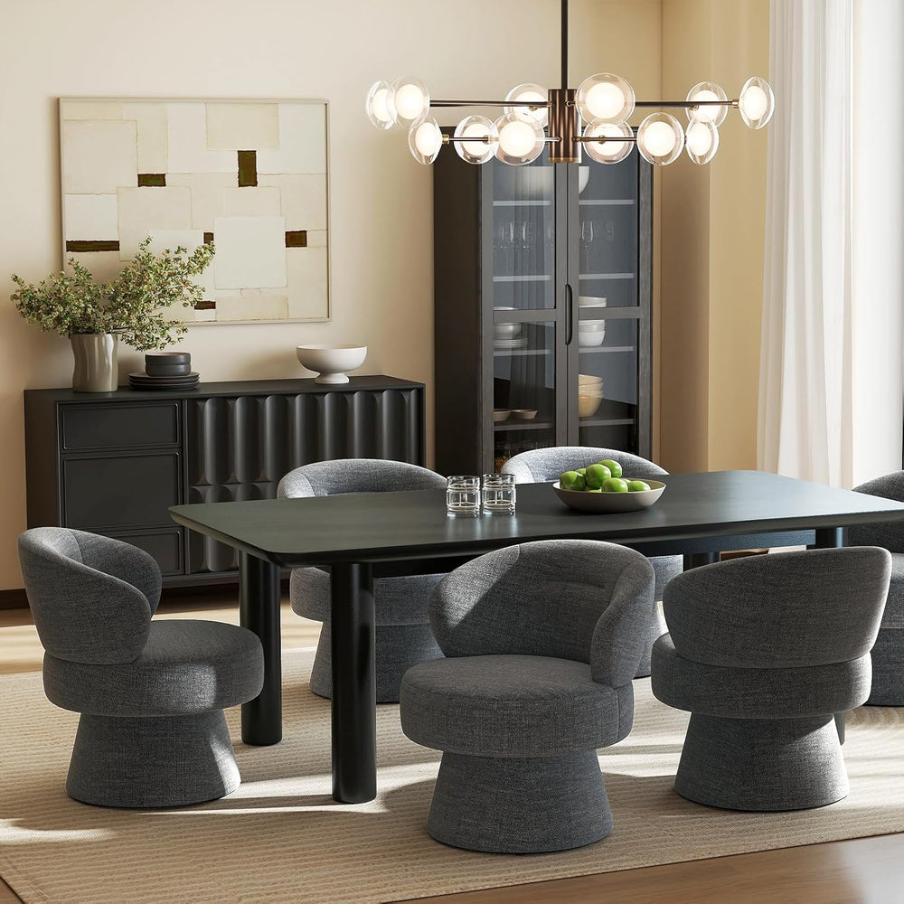 360° Swivel Accent Chair, Gray Chenille Barrel Armchair with Curved Back and ...