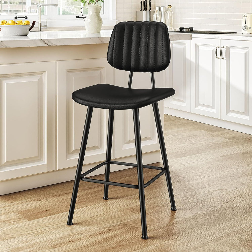 Raynesys 24-Inch Leather Bar Stools with High Backrest, Black