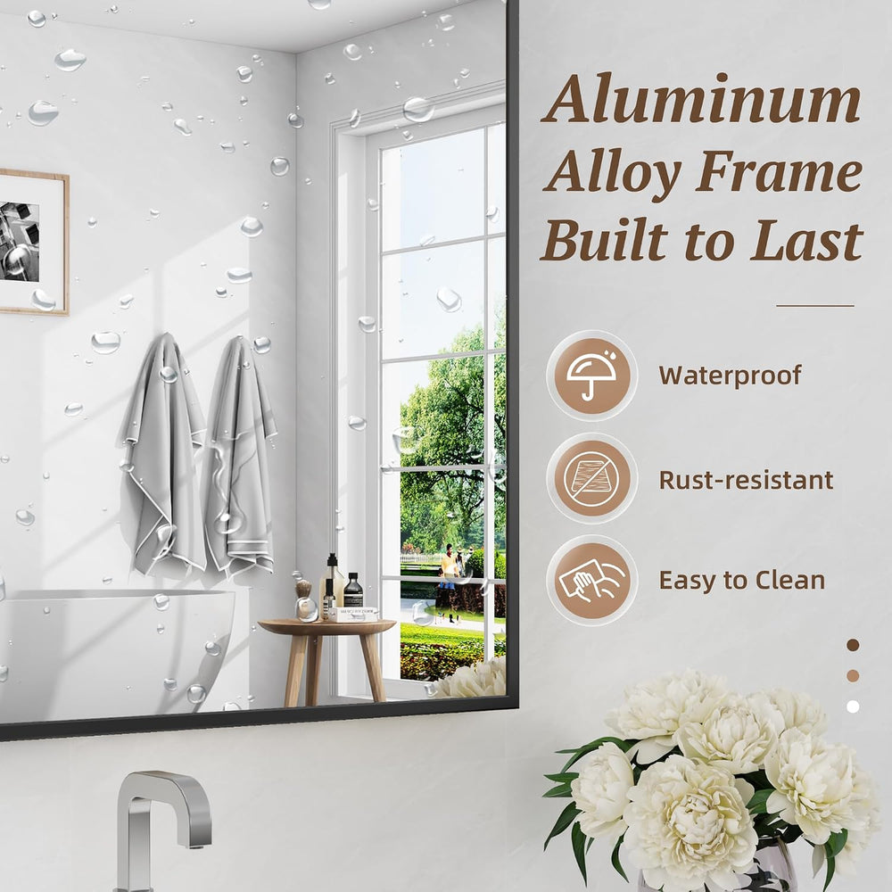Bathroom Mirror 55" x 30", Large Rectangle Wall Mirror, Black