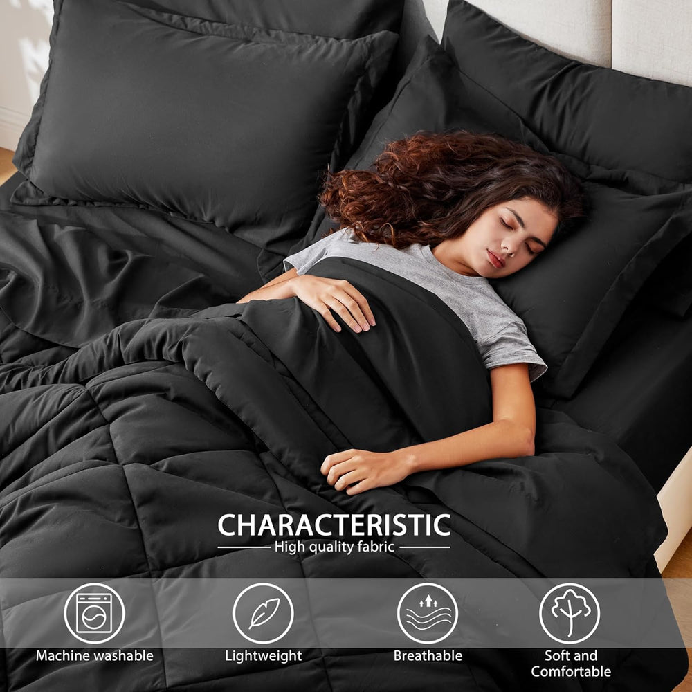 Love's cabin King Size Comforter Set, 7 Pieces Bed in a Bag, Black