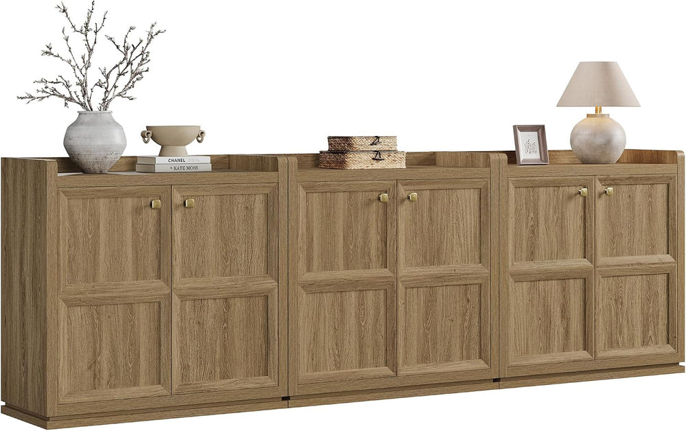 SICOTAS Sideboard Buffet Cabinet with 6 Doors & Shelves, Golden Handles