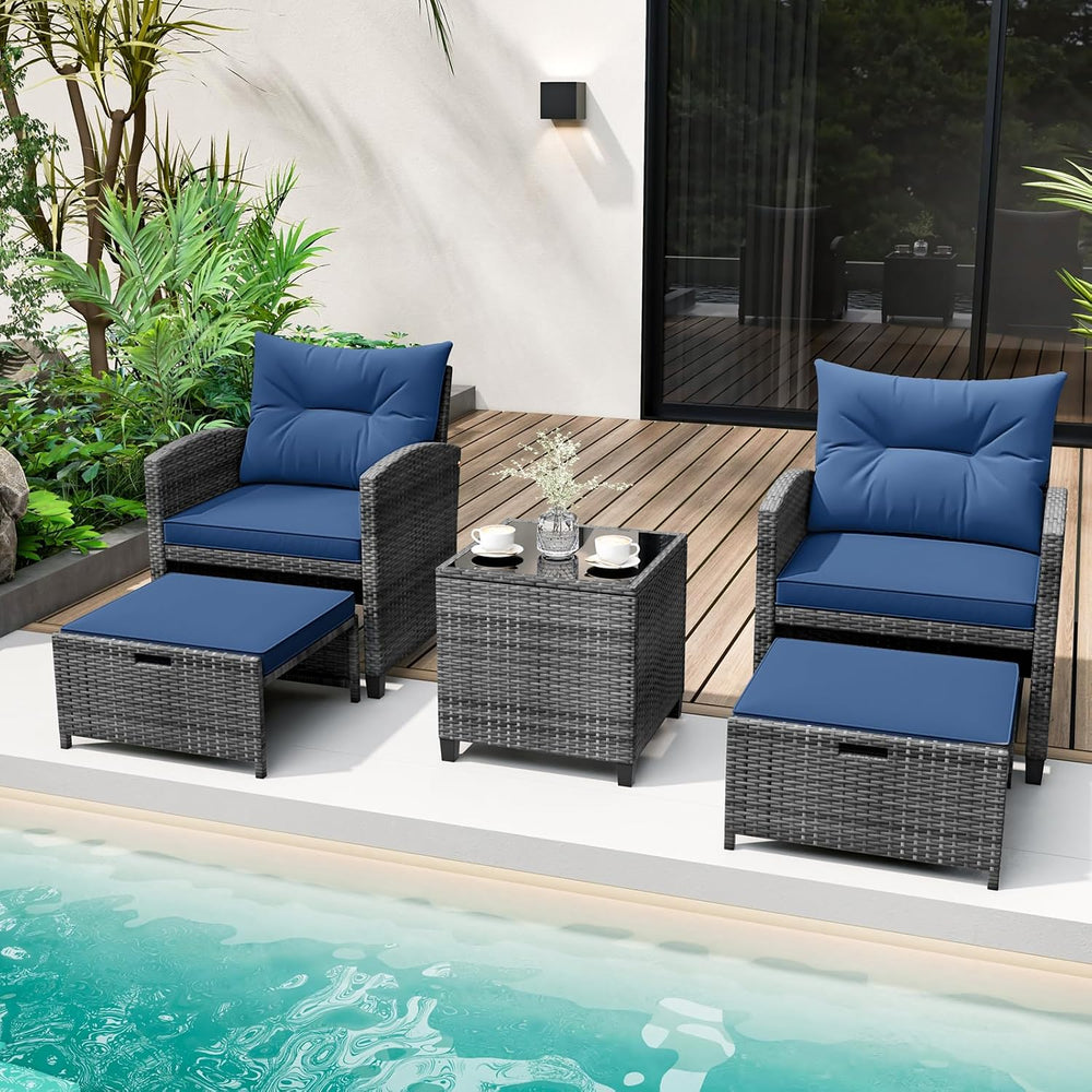 Tangkula 5 Pieces Patio Conversation Set, PE Wicker Rattan Outdoor Furniture ...