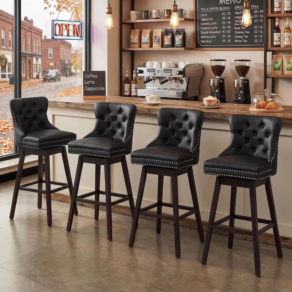 Black Swivel Bar Stools Set of 2, 30 Inch Counter Height Chairs