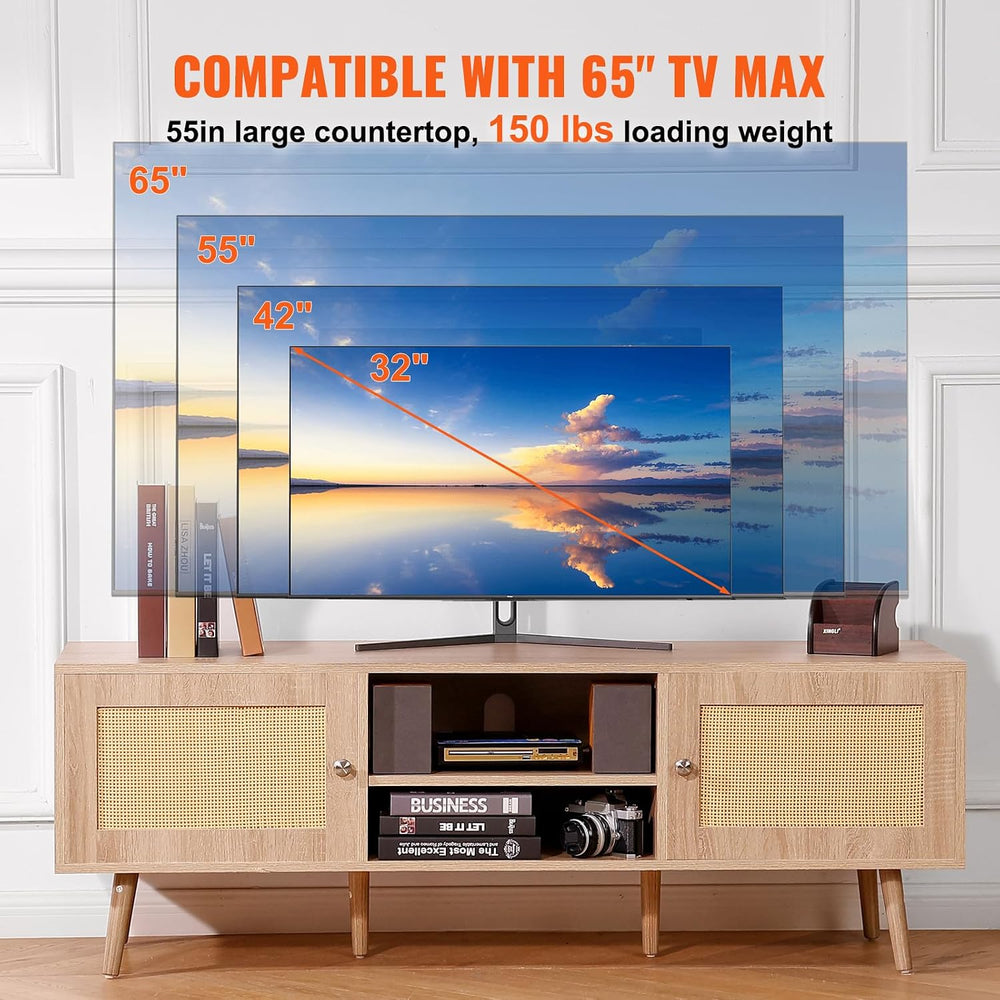 VEVOR Rattan TV Stand, Mid Century Modern TV Stand for 65 inch TV, Boho Ratta...