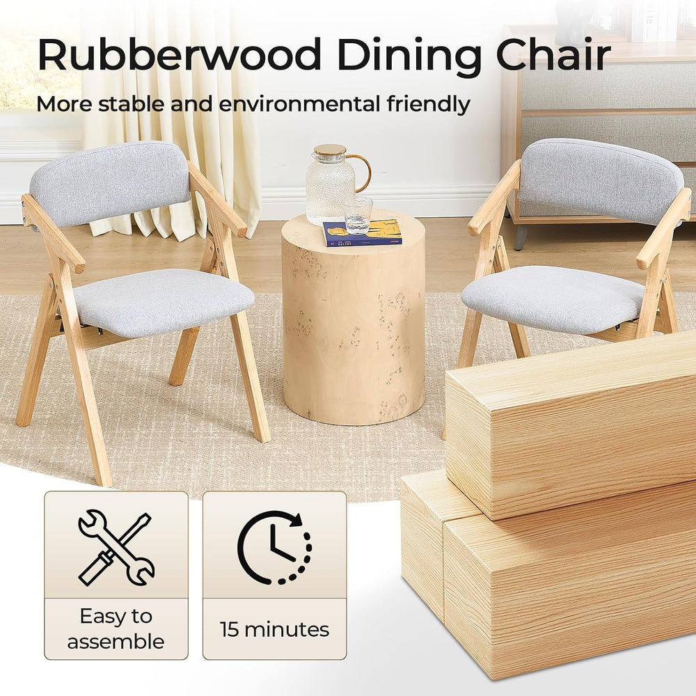 Grod Folding Dining Chairs, Padded Seat, Wooden Stackable,1PCS (Grey)