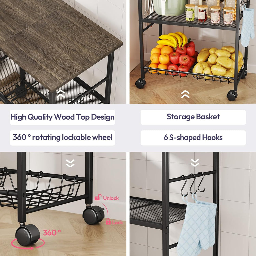 SWTYMIKI Rolling Kitchen Microwave Cart - 3 Tier Microwave Table Stand with S...