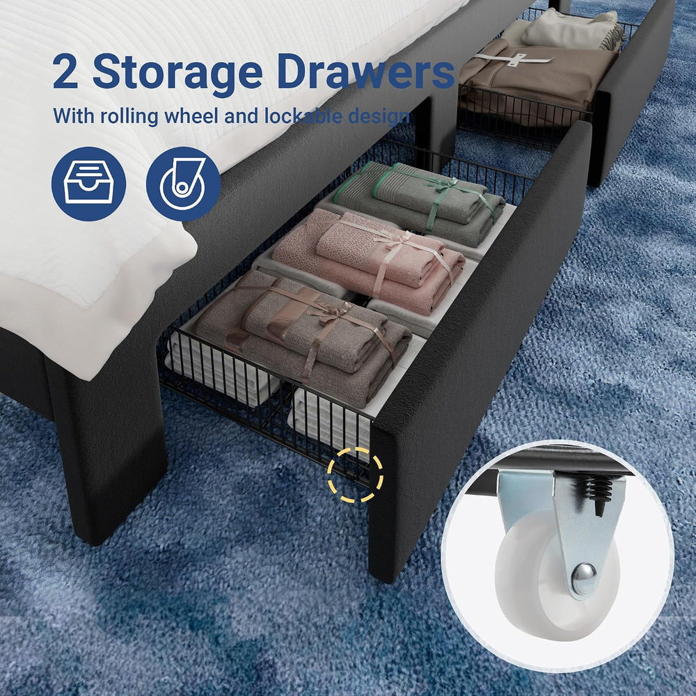 Allewie Full Size Bed Frame with 2-Tier Storage Headboard & 2 Large Drawers