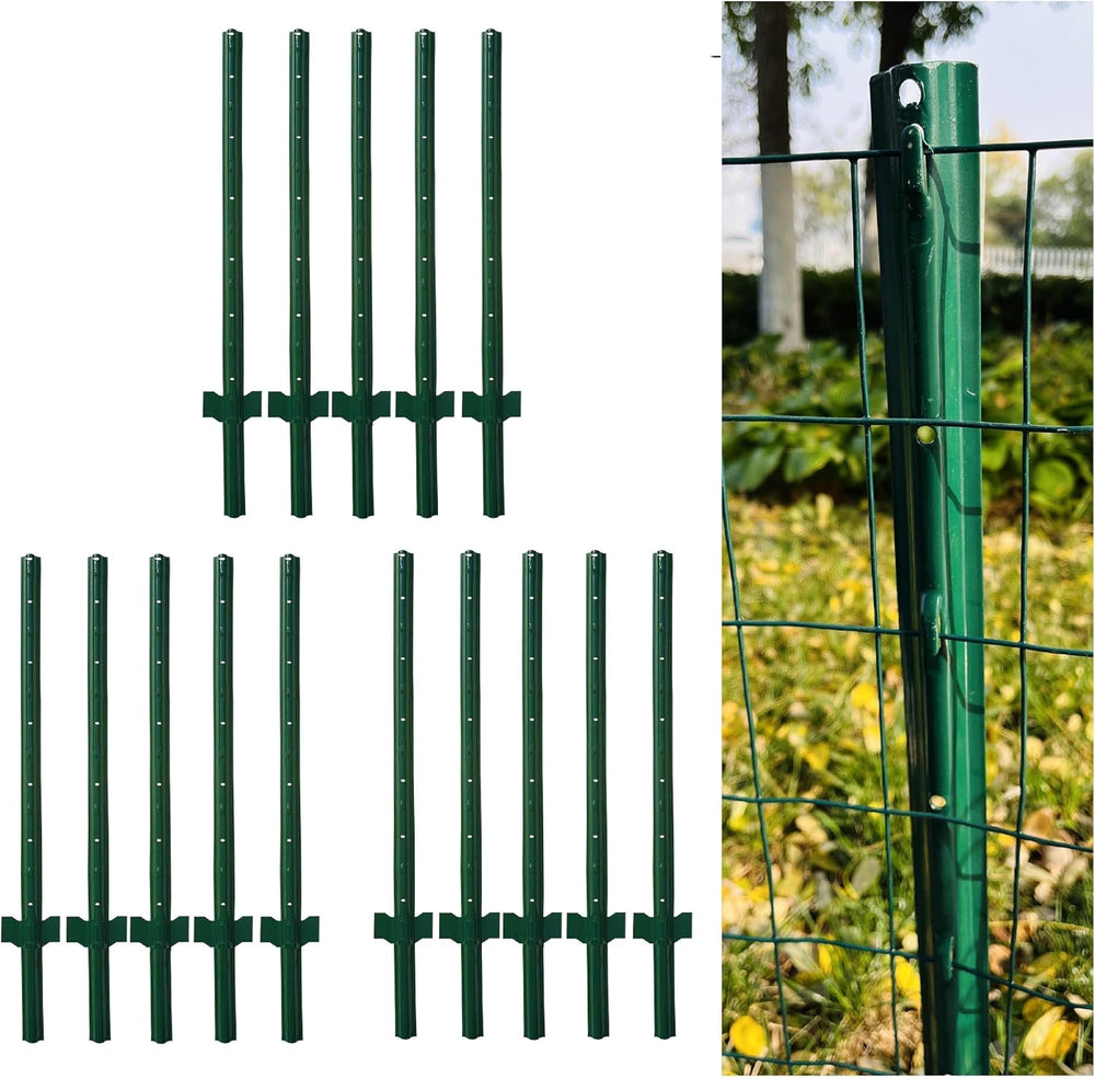4 Feet Metal Fence Post Green, Pack of 15, for 36 Inch High Garden Welded Wir...