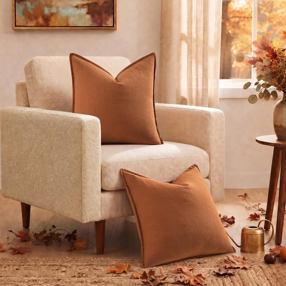 decorUhome Fall Light Rust Linen Throw Pillow Covers 20x20 Set of 2