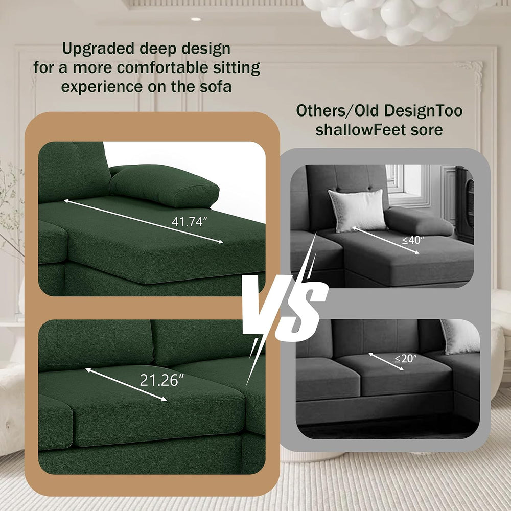 Sectional Couches for Living Room, Modern Linen Fibre U Shaped Sofa Couch wit...