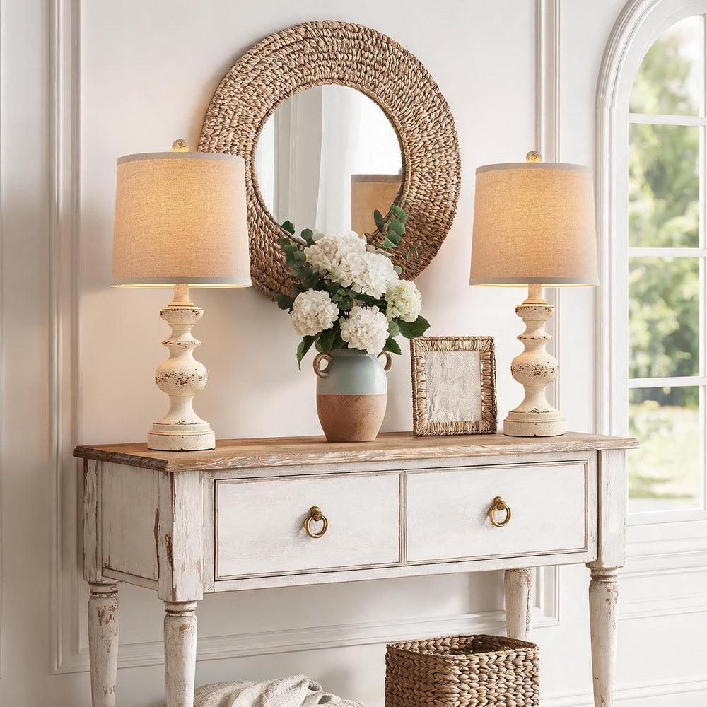 PARTPHONER Farmhouse Table Lamp Set of 2, Rustic Table Lamps for Living Room ...
