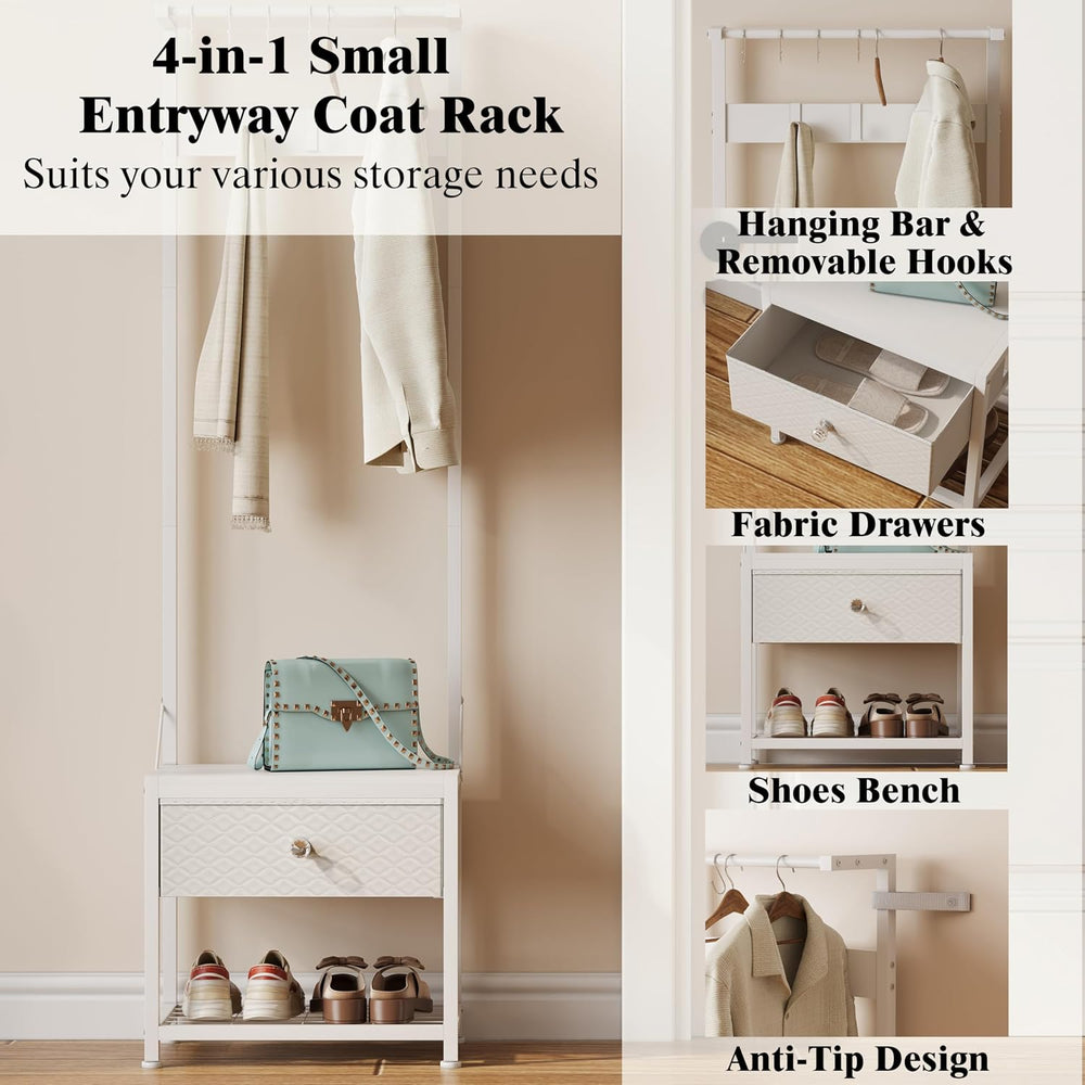 LUMTOK Hall Tree with Shoes Bench Storage,Small Coat Rack with Drawers