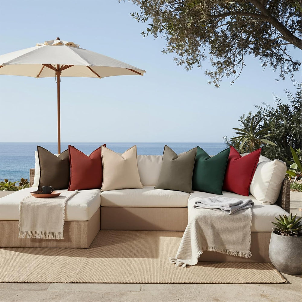 decorUhome Outdoor Waterproof Faux Linen Throw Pillow Covers 24x24 Set of 2