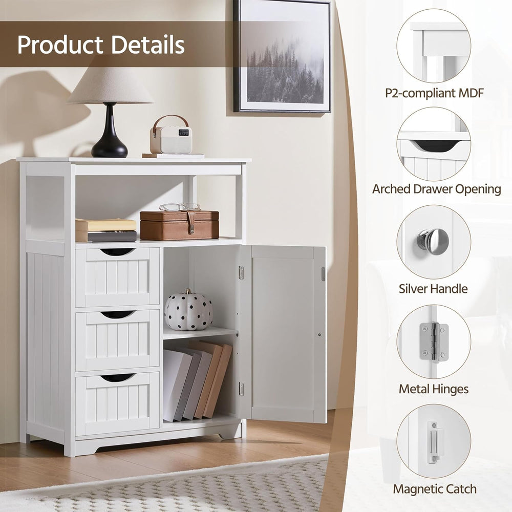 Yaheetech Large Freestanding Bathroom Storage Cabinet with 3 Drawers, White