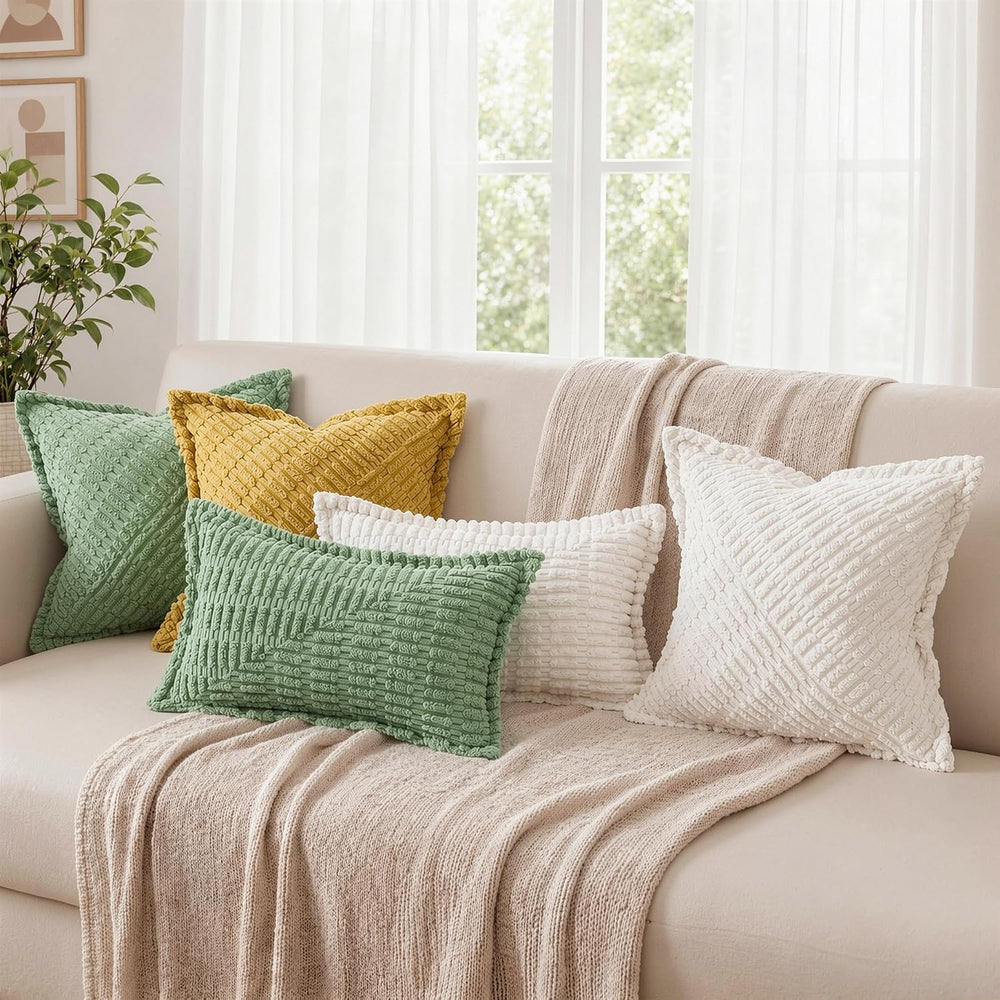 decorUhome Cream White Corduroy Fall Throw Pillow Covers 26x26 Set of 2