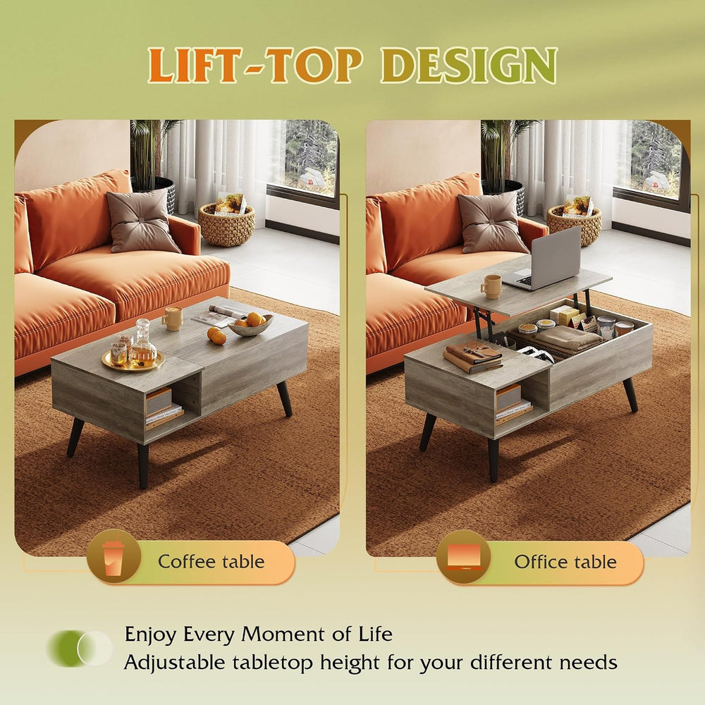WLIVE Lift Top Coffee Table with Hidden Storage, Greige