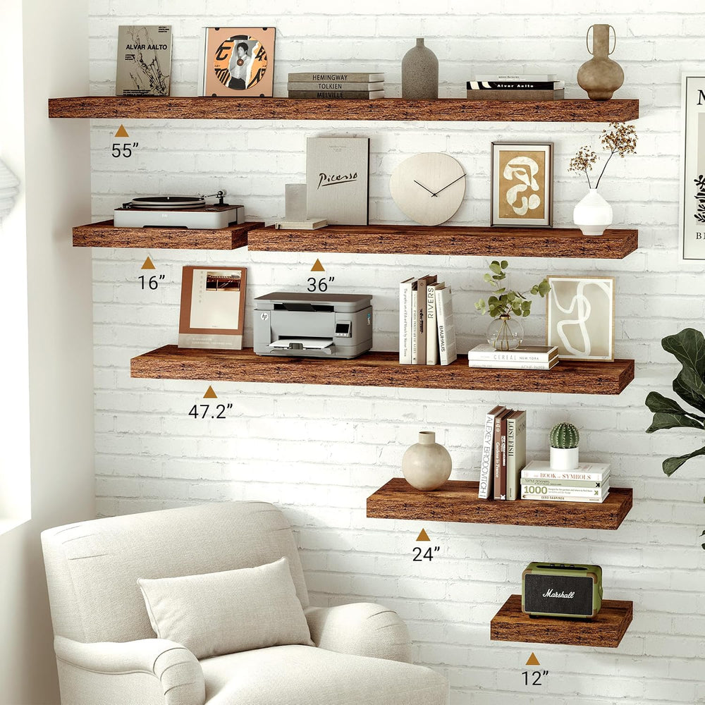 Vivelove 55x12 Floating Shelves 12 Inches Deep, Rustic Brown, Set of 2