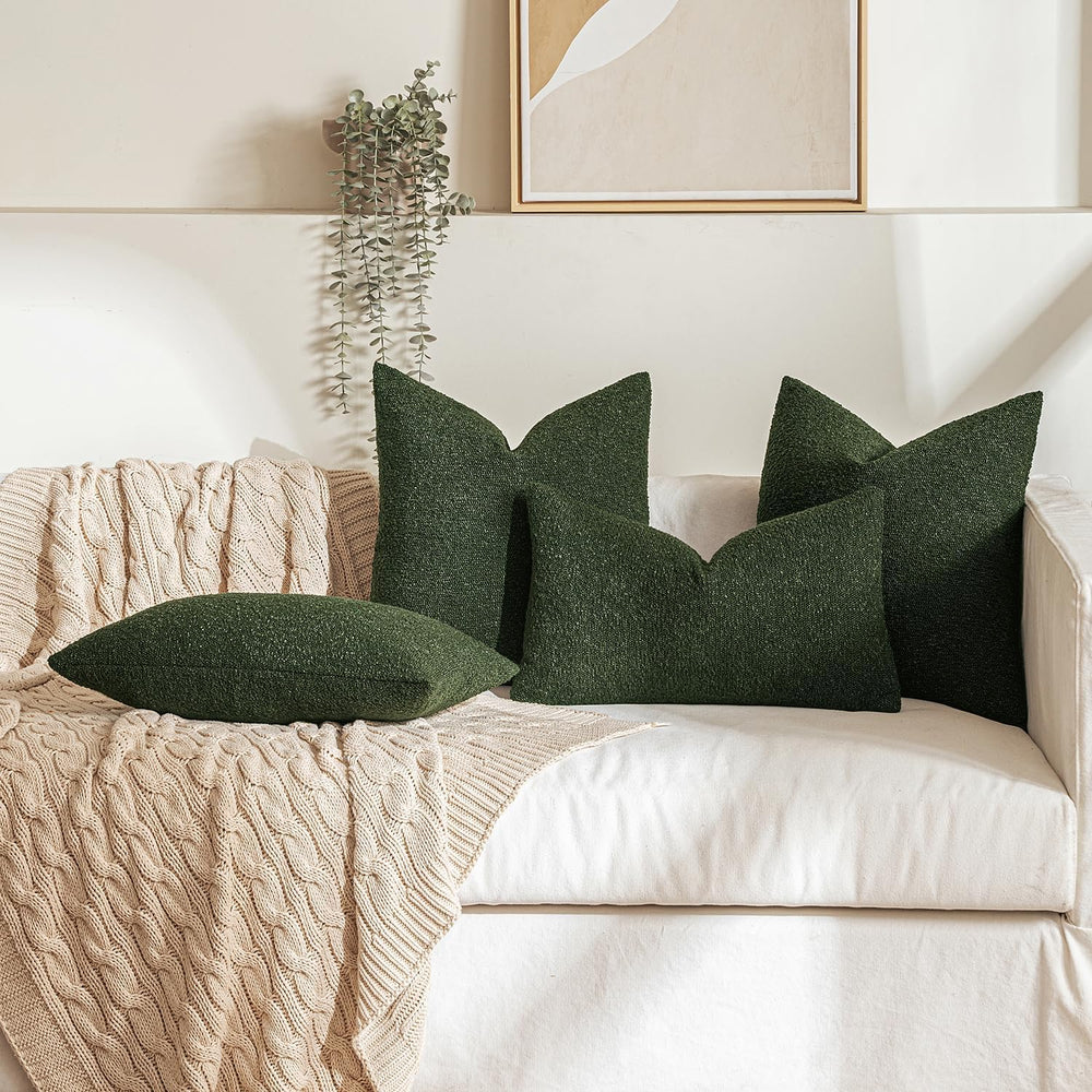 MIULEE 24x24 Decorative Euro Sham Boucle Couch Pillow Covers Dark Green