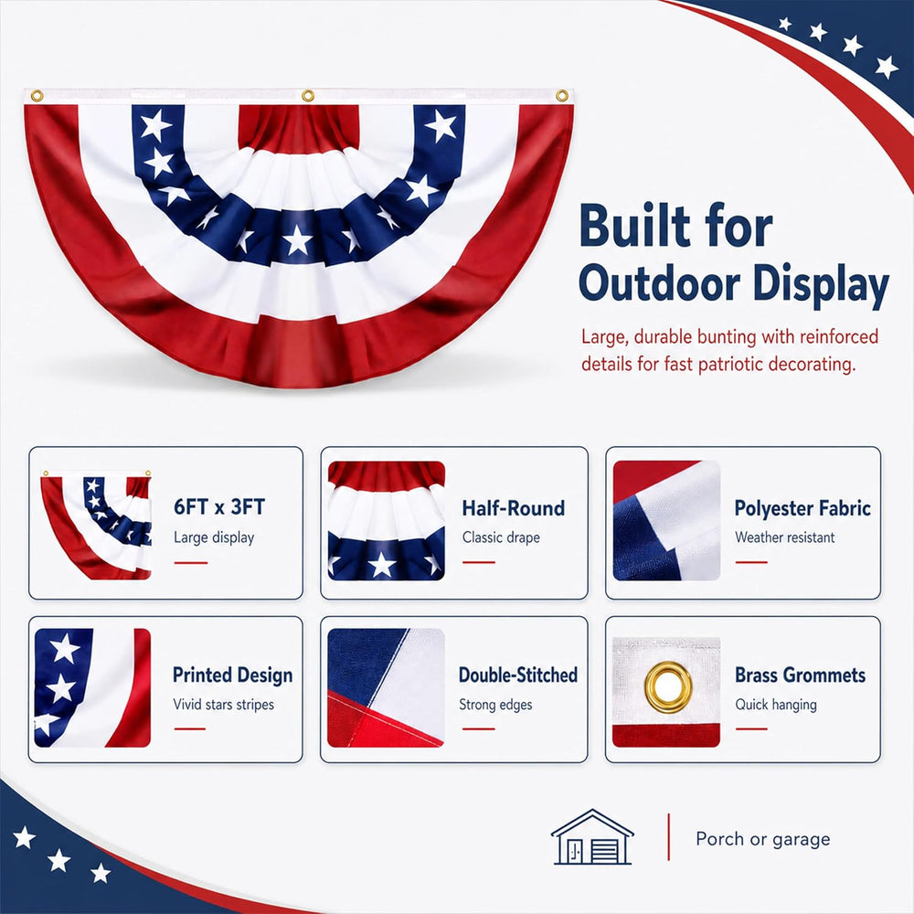 4 Pack USA Pleated Fan Flags - 6x3 FT Large American Flag Bunting for Outside...