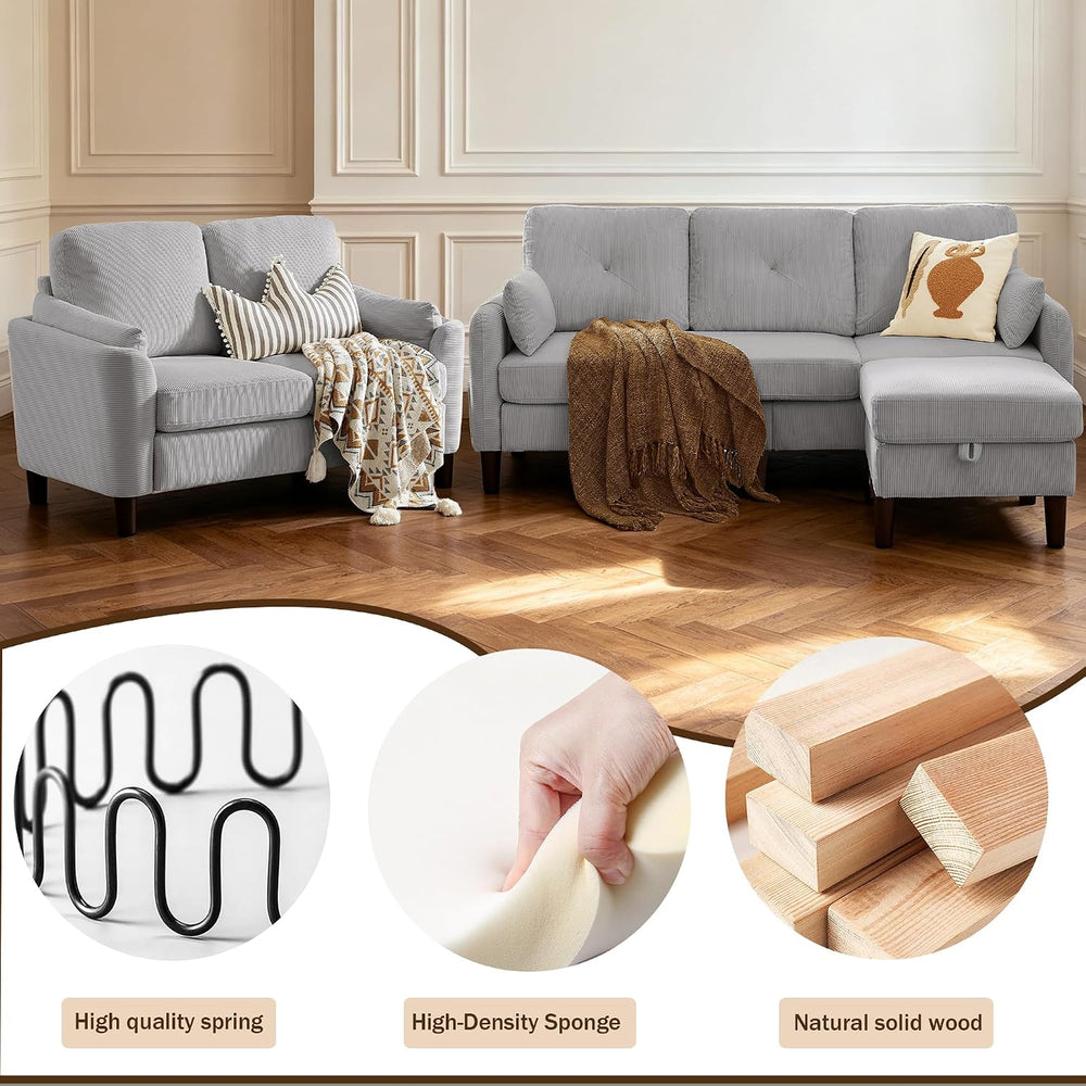 3 Piece Sectional Sofa Set , 3 Seat Couch & Loveseat & Ottoman, Light...