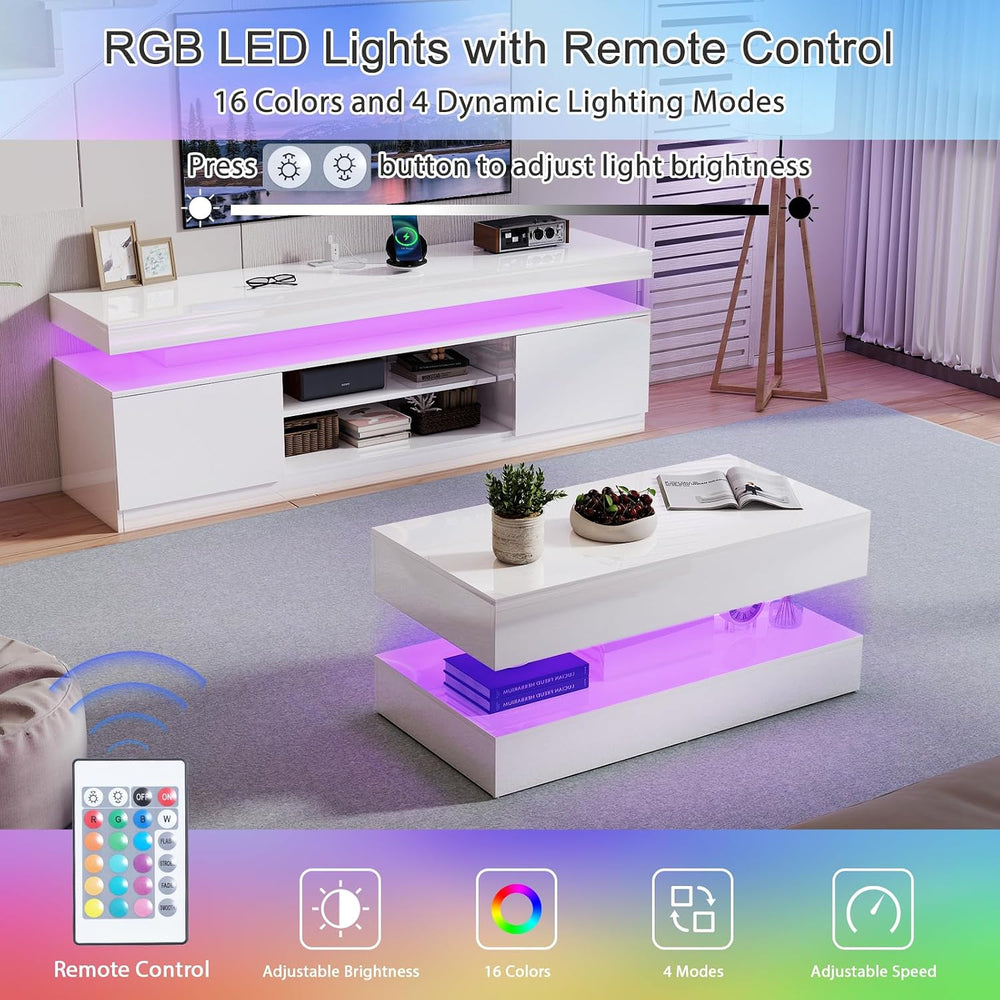 Verano Garden 2-Piece LED High Gloss Living Room Table Set with Storage