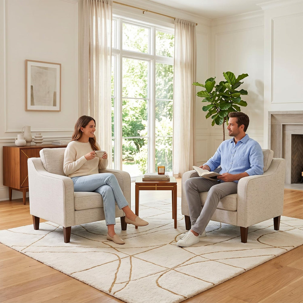 BestMassage Accent Chair, Beige Fabric Upholstered Armchair
