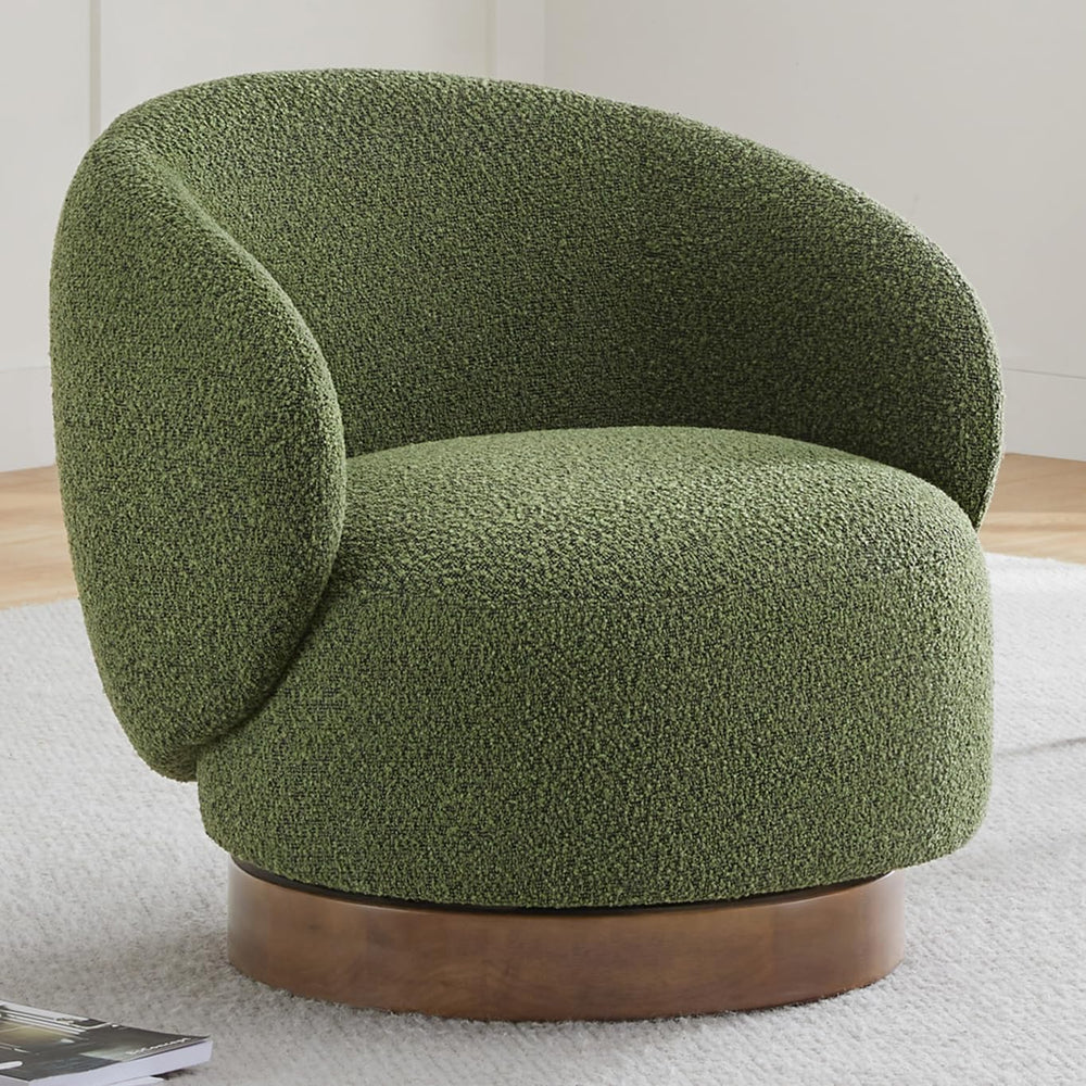 KISLOT Swivel Barrel Accent Chair, Boucle Fabric, Moss Green, 2-Pack