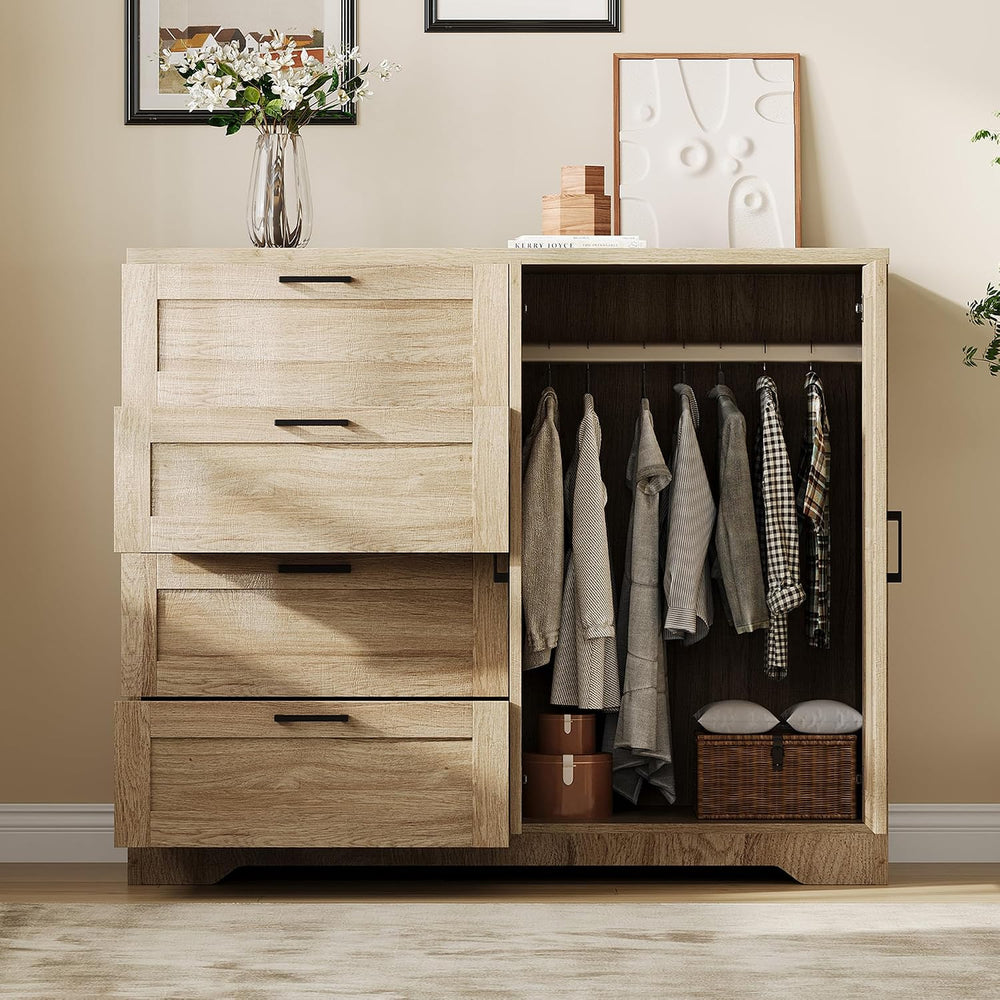 GarveeHome Multifunctional Wooden Dresser for Bedroom, 43.3 in H 2 Door Wardr...