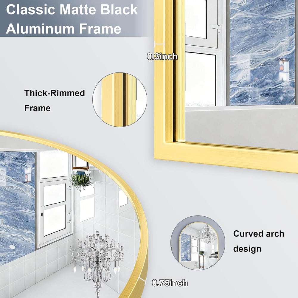 Krymnar Brushed Gold Metal Framed Arched Bathroom Mirror for Wall, 24X36 Inch...