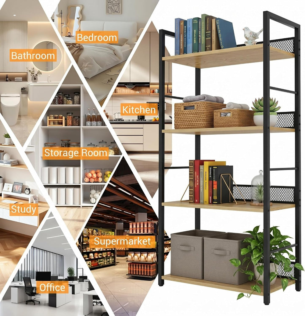 4 Tier Bookshelf, Classic Tall Bookcase Storage Organizer for CDs Books