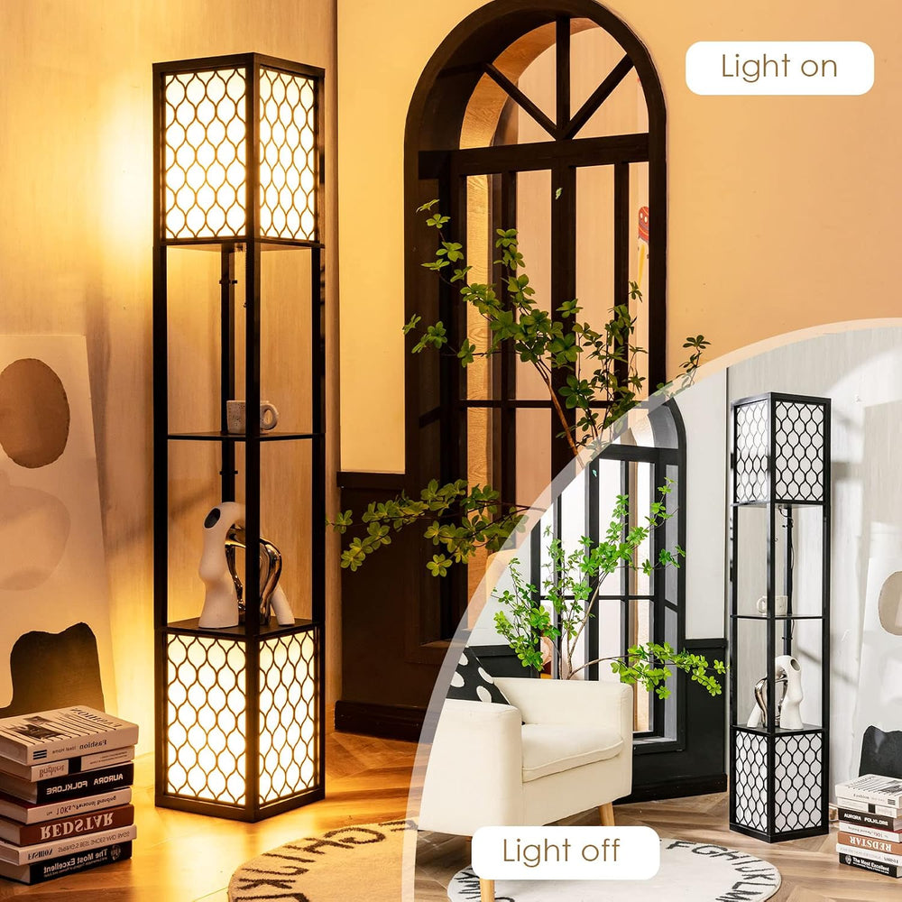 Tangkula Modern Shelf Floor Lamp, Freestanding Double Lamp w/ 2-Tier Wood She...