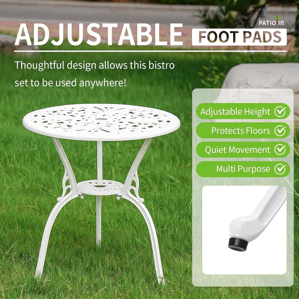 Outdoor Bistro Table and Chairs Set of 2, White Metal Patio Bistro Set, Cast ...