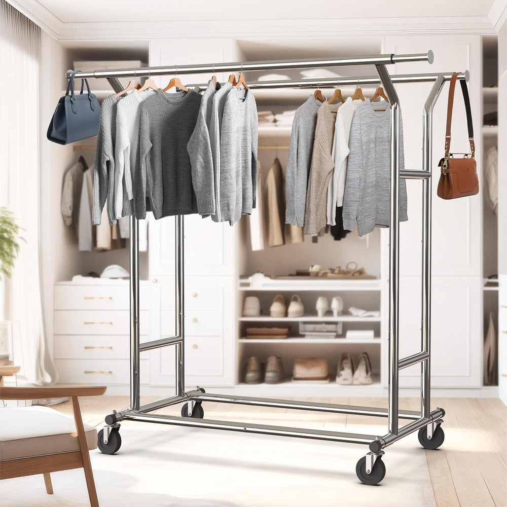 Simple Houseware Heavy Duty Double Rail Clothing Garment Rack, Chrome
