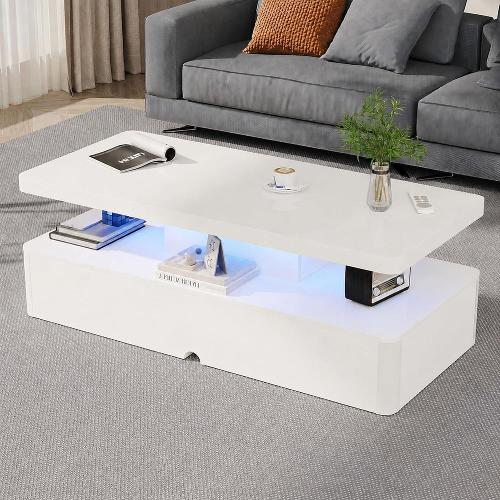 MXV 47" Modern Coffee Table with 16 Color LED Lights, 2 Tier Rectangular...