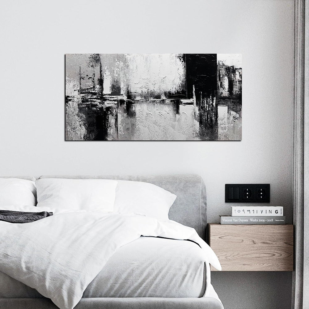 Trogonup Black and White Abstract Wall Art for Living Room Textured Canvas Pa...