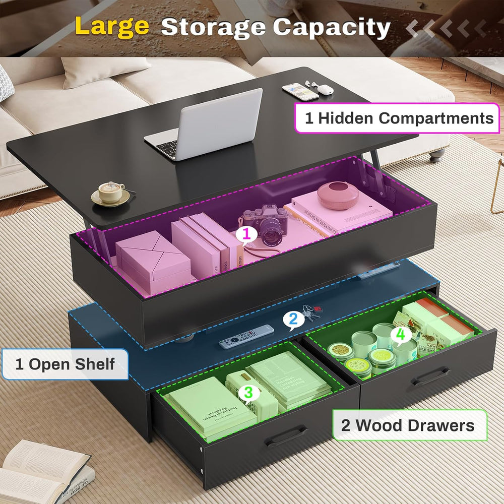 SEDETA 40" Lift Top Coffee Table with 2 Drawers Storage for Living Room
