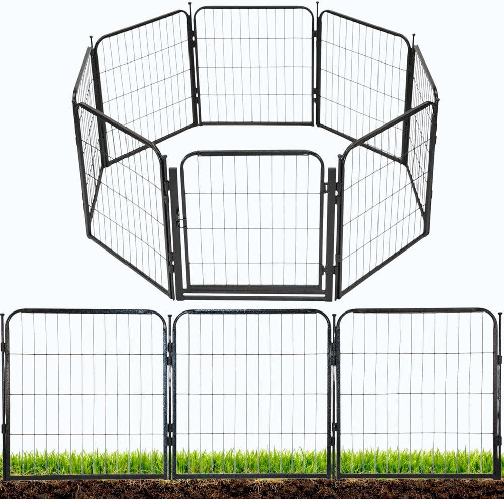 Outdoor Decorative Garden Fence - 24 inch, 8 Panels - Heavy Duty Metal Fencin...