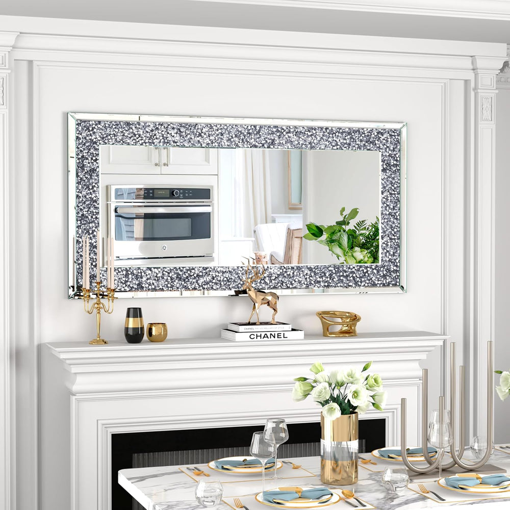 Crystal Crush Diamond Mirror 47x24inch Silver Rectangle Wall Mirror