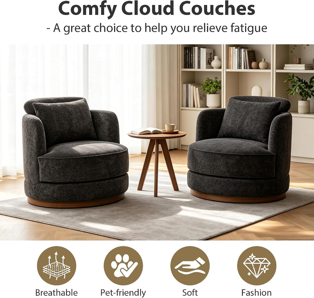 33.86" W Swivel Chair Set of 2 Accent Armchair,Charcoal