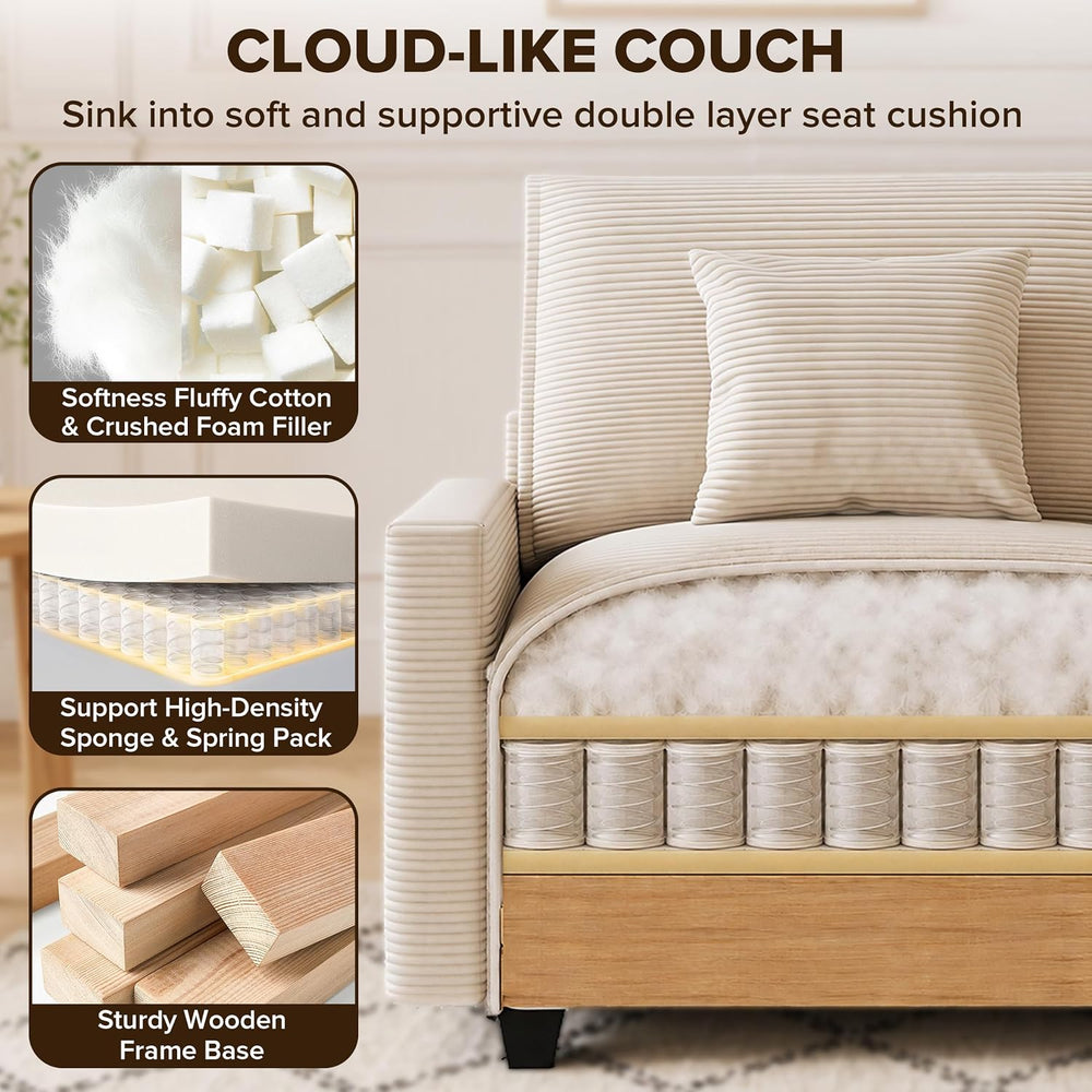 74" Cloud Loveseat with 2 Movable Ottoman, Deep Seat Modular Sectional Sofa