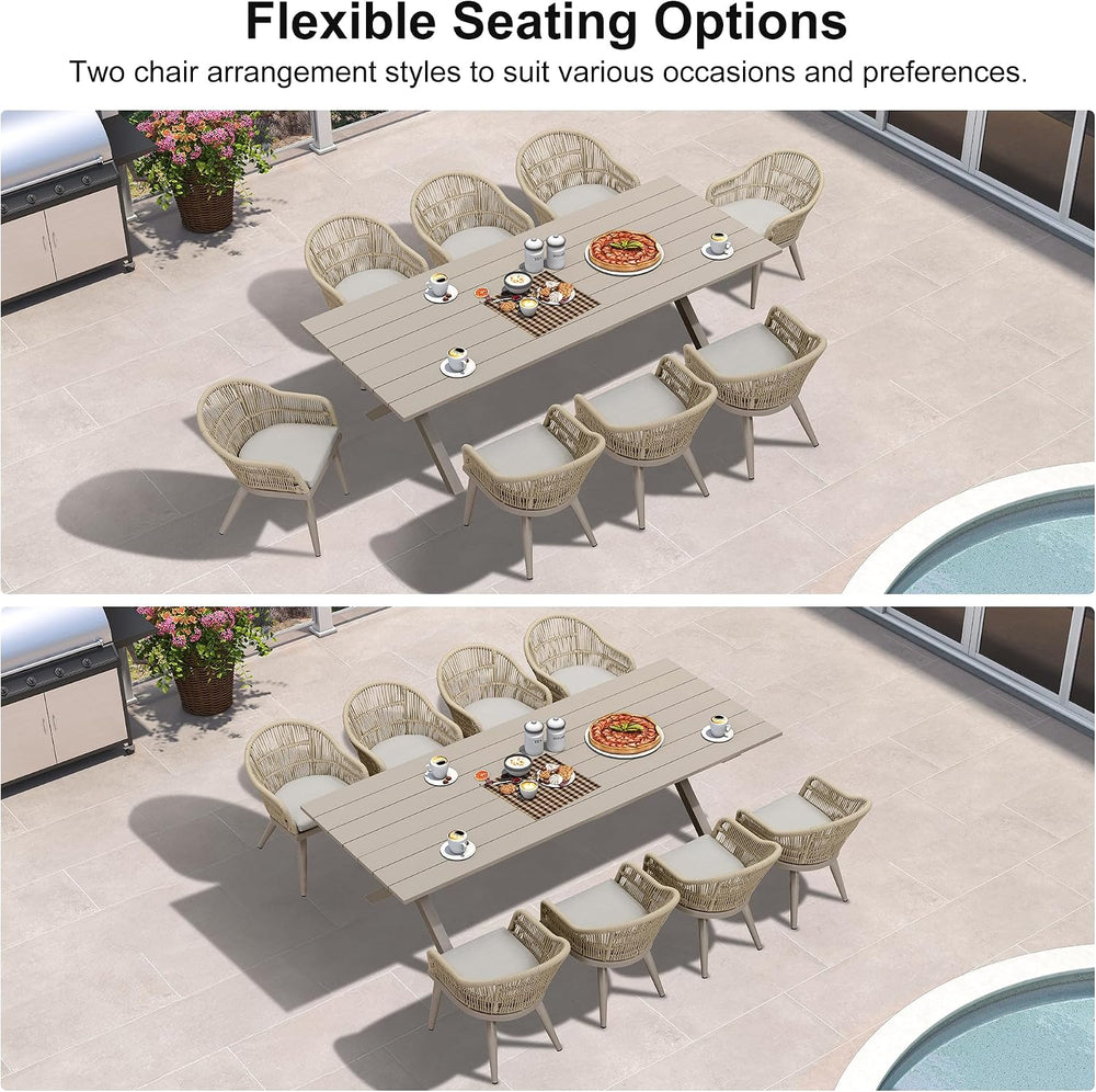 PURPLE LEAF 9 Pieces Patio Dining Set with Longer Table, Champagne
